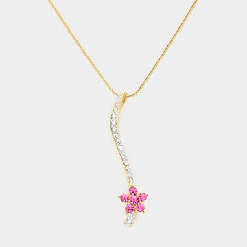 Madeline Love Fuchsia, Gold Crystal Flower Pendant Necklace - Necklaces
