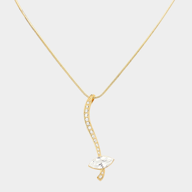 Madeline Love Gold Marquise Crystal Pointed Abstract Bar Pendant Necklace - Jewelry