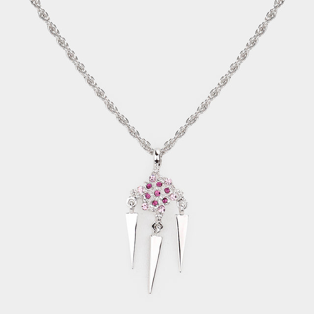 Madeline Love Rhodium Crystal Embellished Triple Spike Pendant Necklace - Necklaces