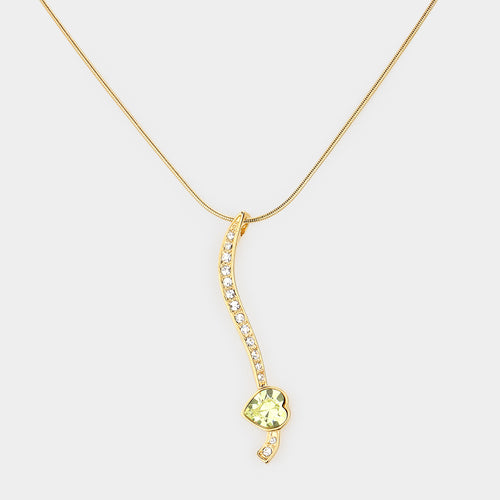 Crystal Heart Tail Pendant Necklace - Gold