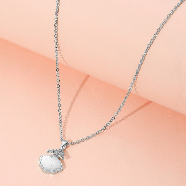 Madeline Love Mother of Pearl, Silver Stainless Steel Stone Paved Starfish Mother of Pearl Sea Shell Pendant Necklace - Jewelry