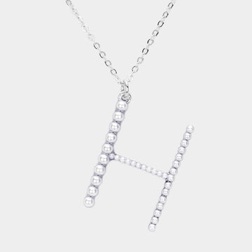 Madeline Love Rhodium, White H - Pearl Statement Initial Monogram Pendant Necklace - Necklaces