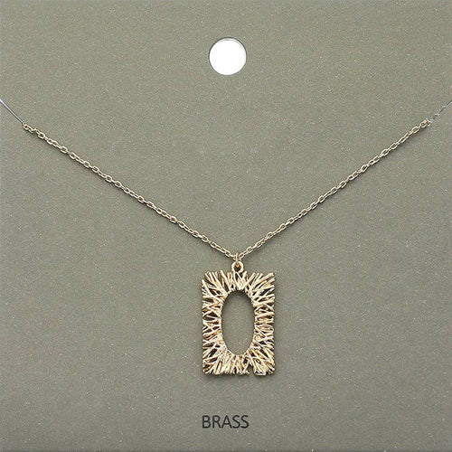 Brass Metal Rectangle Pendant Necklace - Gold