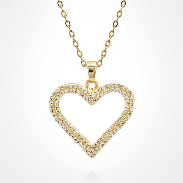 Madeline Love Clear, Gold Stainless Steel CZ Stone Paved Open Heart Pendant Necklace - Jewelry