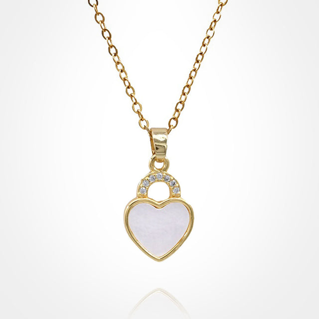 Madeline Love Gold, Mother of Pearl Stainless Steel CZ Stone Accent Mother of Pearl Heart Pendant Necklace - Jewelry