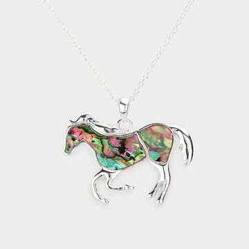Madeline Love Abalone, Silver Abalone Embossed Metal Horse Pendant Necklace - Necklaces