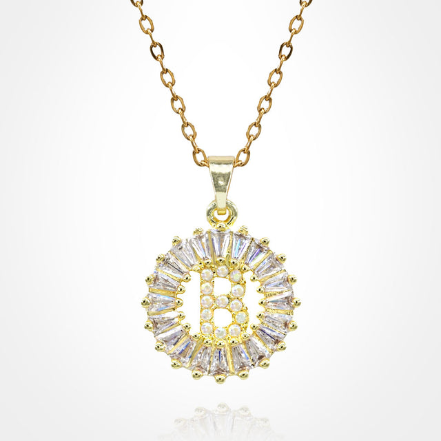 Madeline Love Gold, ~B~ -B- Stainless Steel CZ Stone Embellished Round Initial Monogram Pendant Necklace - Jewelry