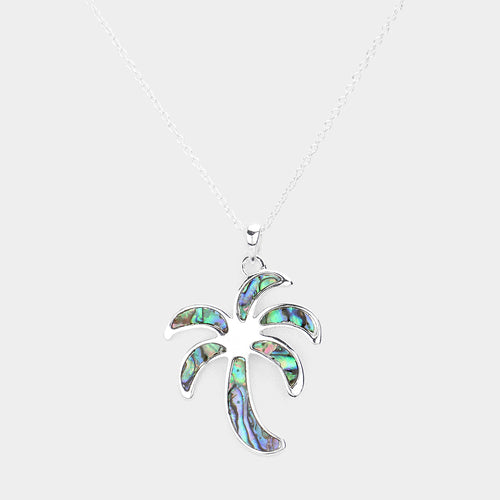 Abalone Palm Tree Pendant Necklace - Abalone, Silver