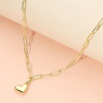 Madeline Love Gold Stainless Steel Heart Pendant Paperclip Chain Necklace - Jewelry