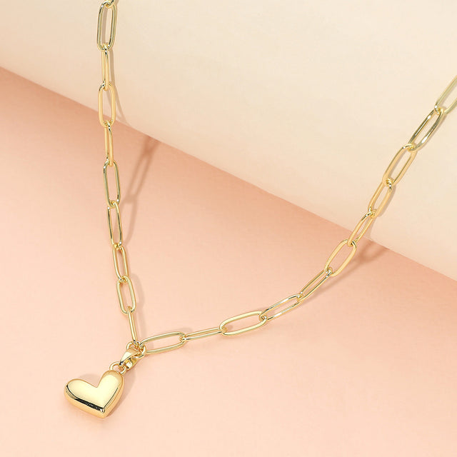 Madeline Love Gold Stainless Steel Heart Pendant Paperclip Chain Necklace - Jewelry