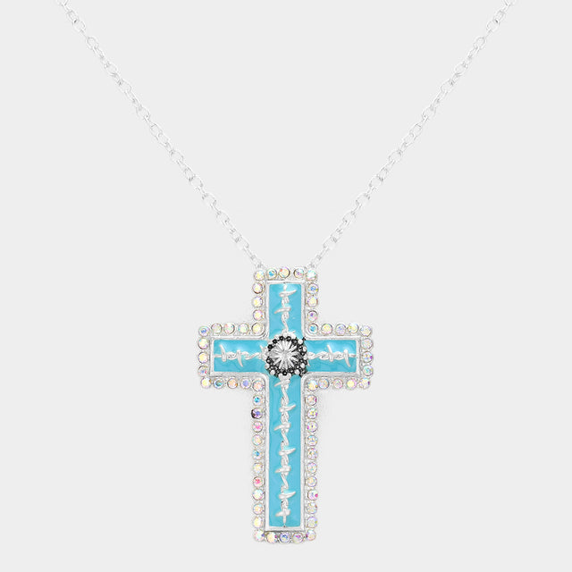 Madeline Love Turquoise Enamel Cross Pendant Necklace - Jewelry
