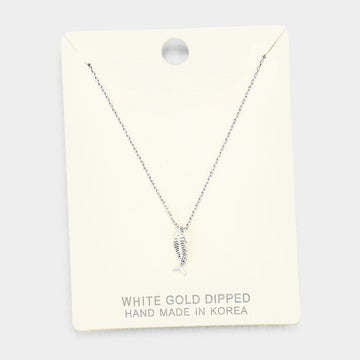 Madeline Love Rhodium White Gold Dipped Metal Fishbone Pendant Necklace - Necklaces