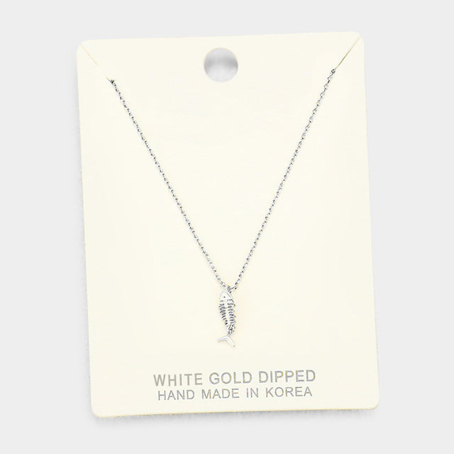 Madeline Love Rhodium White Gold Dipped Metal Fishbone Pendant Necklace - Necklaces