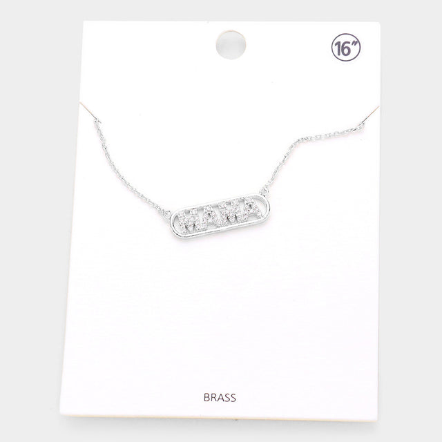 Madeline Love Rhodium MAMA Brass Metal Rhinestone Embellished Message Pendant Necklace - Necklaces