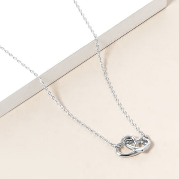 Madeline Love Rhodium White Gold Dipped Double Heart Link Pendant Necklace - Necklaces
