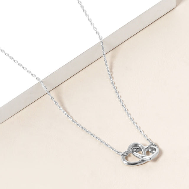 Madeline Love Rhodium White Gold Dipped Double Heart Link Pendant Necklace - Necklaces