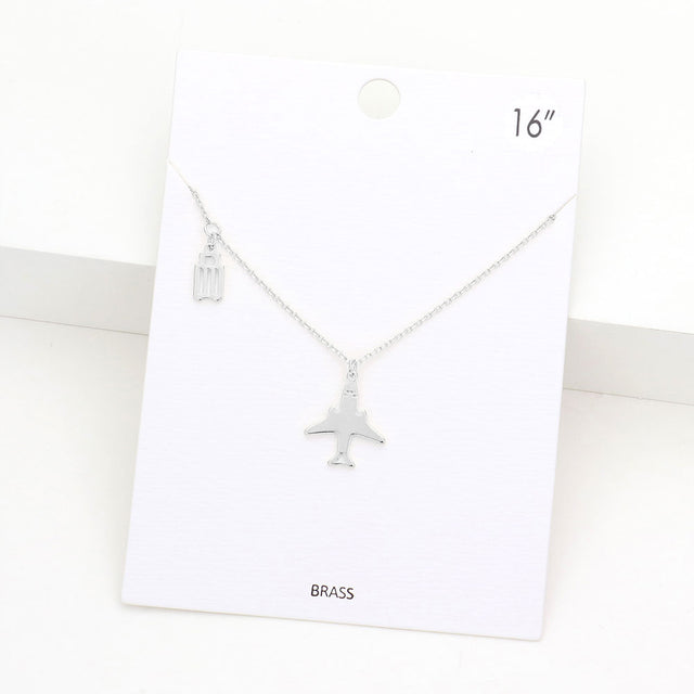 Madeline Love Rhodium Brass Metal Airplane Suitcase Pendant Necklace - Necklaces