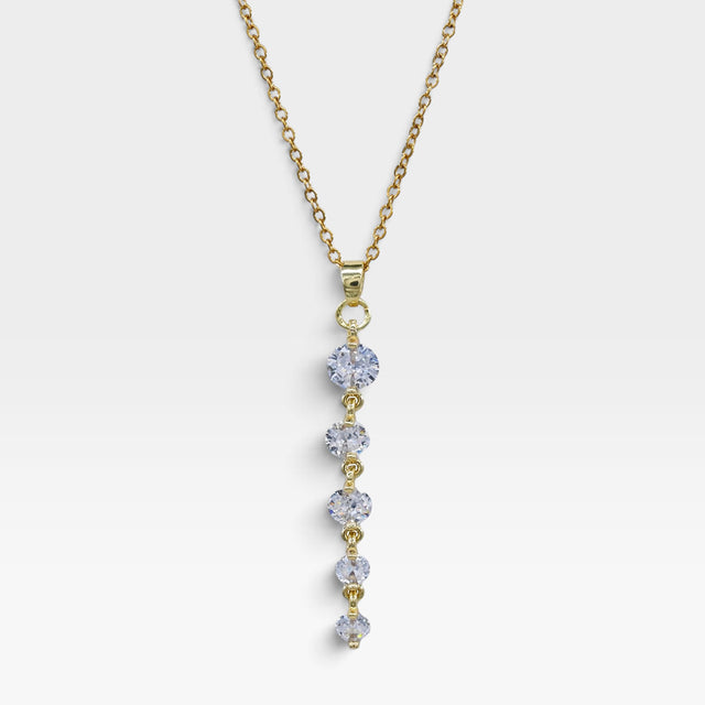 Madeline Love Gold Stainless Steel Graduated Five CZ Stone Drop Pendant Necklace