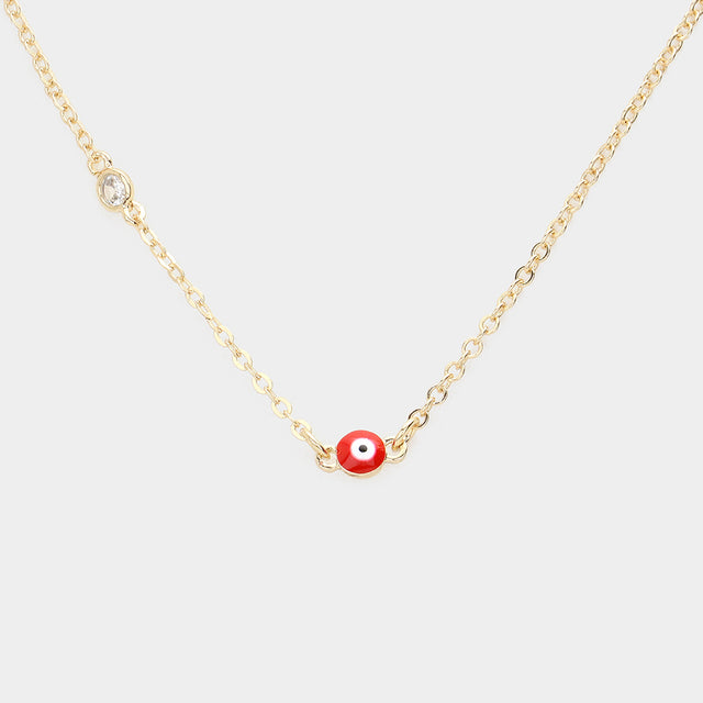 Madeline Love Red Round Stone Pointed Evil Eye Pendant Necklace - Necklaces