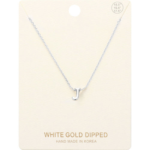 -J- White Gold Dipped Initial Monogram Metal Pendant Necklace - Rhodium