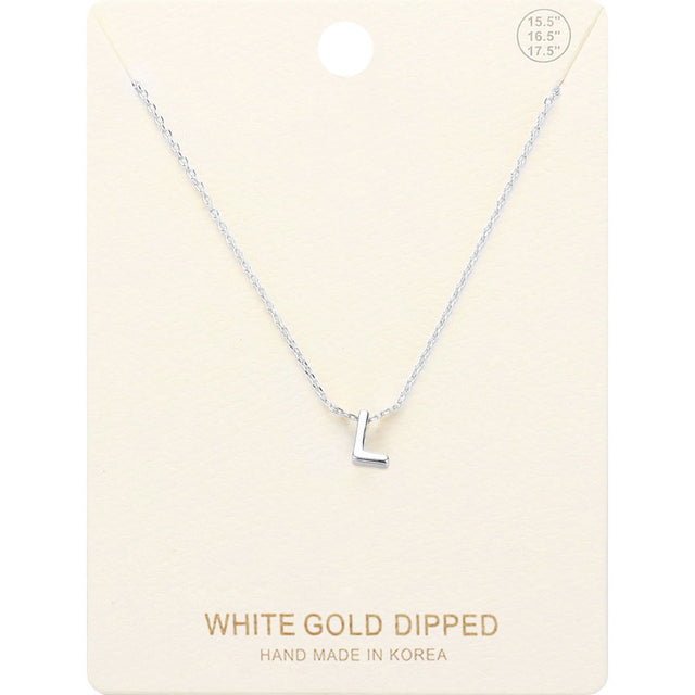 Madeline Love Rhodium -L- White Gold Dipped Initial Monogram Metal Pendant Necklace - Necklaces