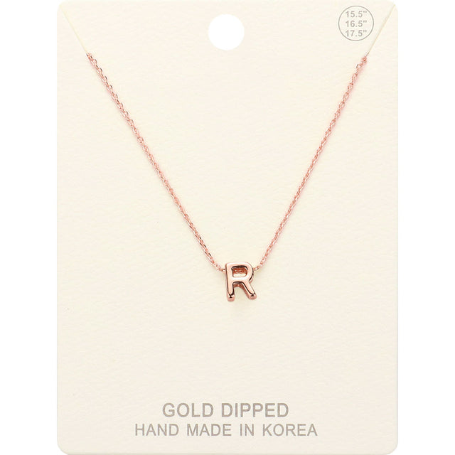 Madeline Love Rose Gold -R- Gold Dipped Initial Monogram Metal Pendant Necklace - Necklaces