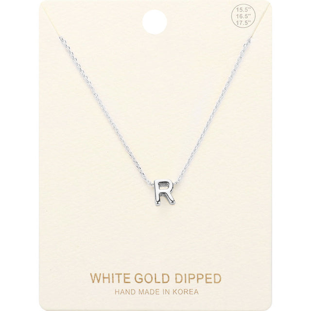Madeline Love Rhodium -R- White Gold Dipped Initial Monogram Metal Pendant Necklace - Necklaces