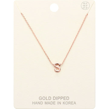Madeline Love Rose Gold -S- Gold Dipped Initial Monogram Metal Pendant Necklace - Necklaces