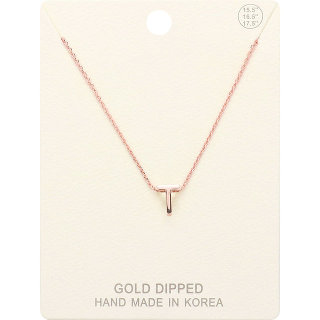 Madeline Love Rose Gold -T- Gold Dipped Initial Monogram Metal Pendant Necklace - Necklaces