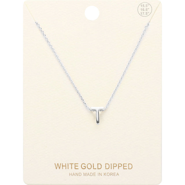 Madeline Love Rhodium -T- White Gold Dipped Initial Monogram Metal Pendant Necklace - Necklaces