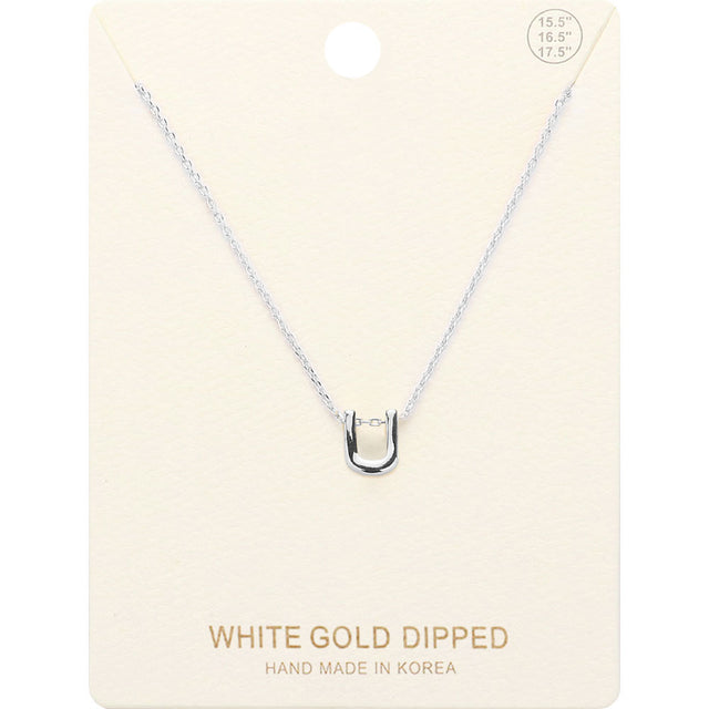 Madeline Love Rhodium -U- White Gold Dipped Initial Monogram Metal Pendant Necklace - Necklaces