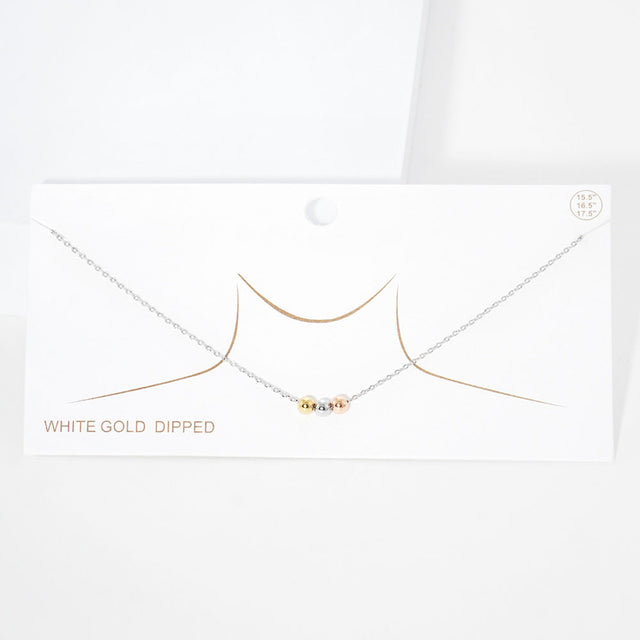 Madeline Love Rhodium White Gold Dipped Tiny Triple Metal Ball Pendant Necklace - Necklaces