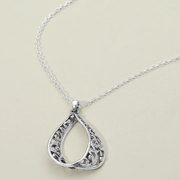 Madeline Love Antique Silver Antique Metal Filigree Ornate Open Teardrop Pendant Necklace - Necklaces