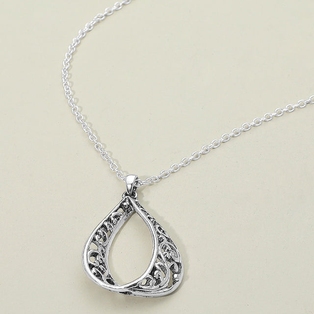 Madeline Love Antique Silver Antique Metal Filigree Ornate Open Teardrop Pendant Necklace - Necklaces