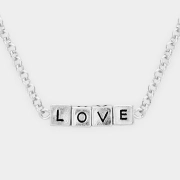 LOVE Metal Cube Pendant Necklace - Rhodium - Necklaces