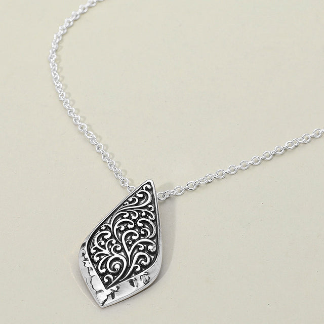 Madeline Love Antique Silver Two Tone Metal Intricate Artisan Leaf Pendant Necklace - Necklaces