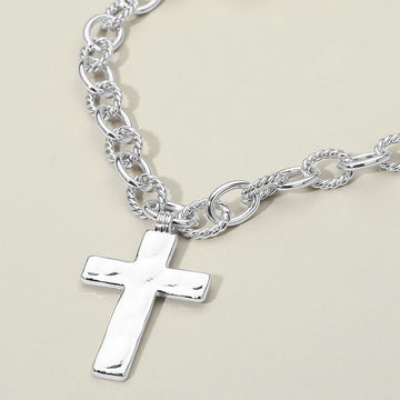Madeline Love Silver Hammered Metal Cross Chunky Textured Chain Necklace - Necklaces