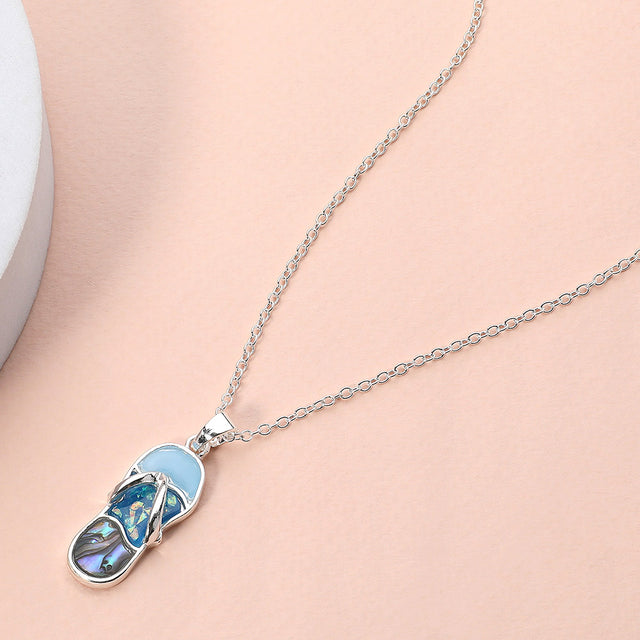 Madeline Love AB, Blue, Silver Abalone Sea Glass Flip Flop Pendant Necklace - Jewelry
