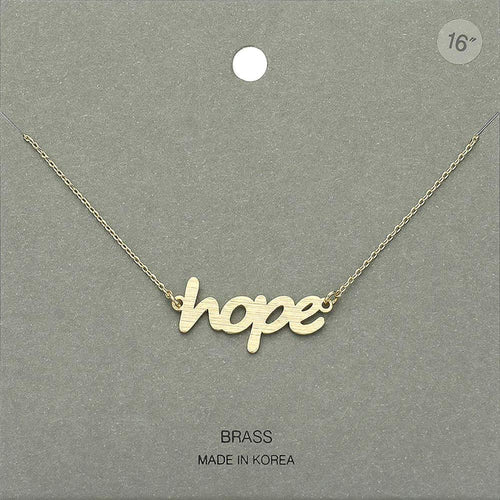 Brass Metal Hope Pendant Necklace - Worn Gold