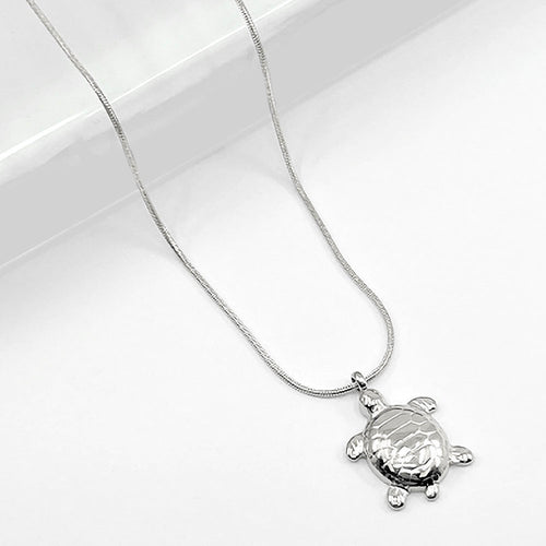 Stainless Steel Sea Turtle Pendant Necklace - Rhodium