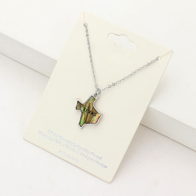 Madeline Love Abalone, Rhodium Texas State Map Abalone Pendant Necklace - Necklaces