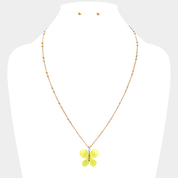 Madeline Love Yellow Glittered Resin Butterfly Pendant Necklace - Necklaces