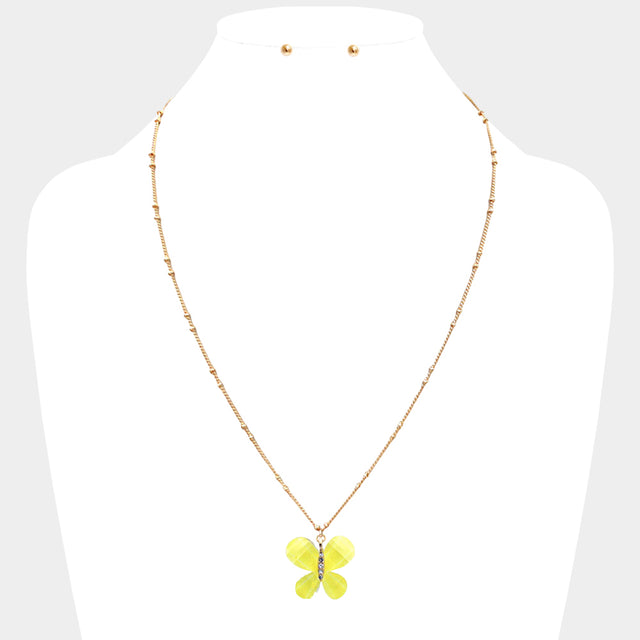 Madeline Love Yellow Glittered Resin Butterfly Pendant Necklace - Necklaces