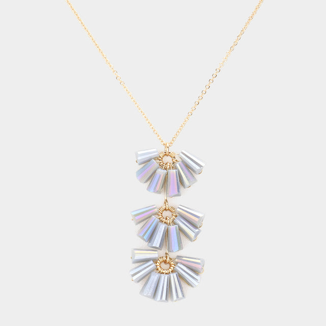 Madeline Love Gray Trapezoid Bead Wrapped Link Pendant Necklace - Necklaces