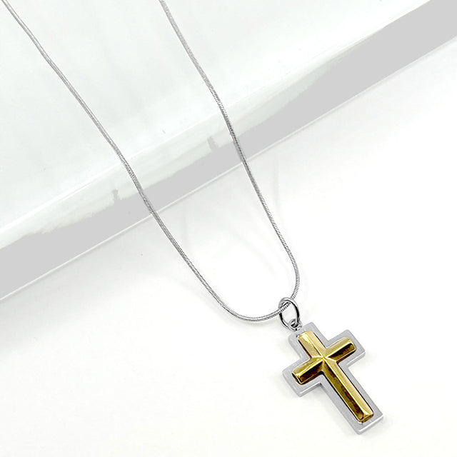 Madeline Love Rhodium Stainless Steel Two Tone Cross Pendant Necklace - Jewelry