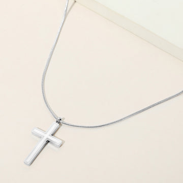 Madeline Love Rhodium Stainless Steel Cross Pendant Snake Chain Necklace - Necklaces