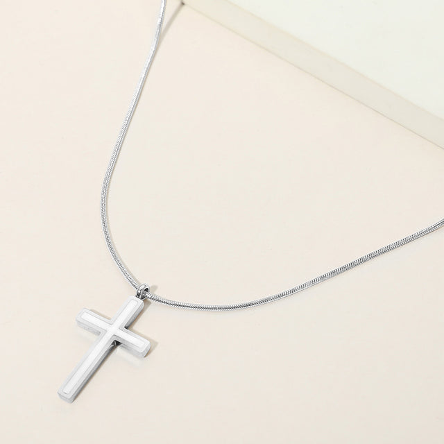 Madeline Love Rhodium Stainless Steel Cross Pendant Snake Chain Necklace - Necklaces