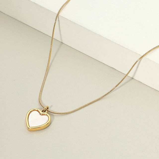 Madeline Love Gold 18K Gold Dipped Stainless Steel Mother of Pearl Heart Pendant Necklace - Jewelry