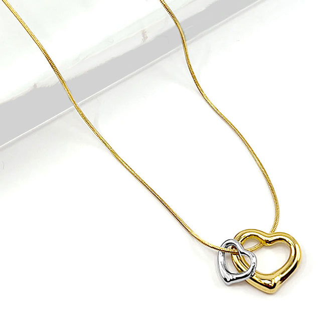 Madeline Love Gold Stainless Steel Two Tone Double Open Heart Pendant Necklace - Jewelry