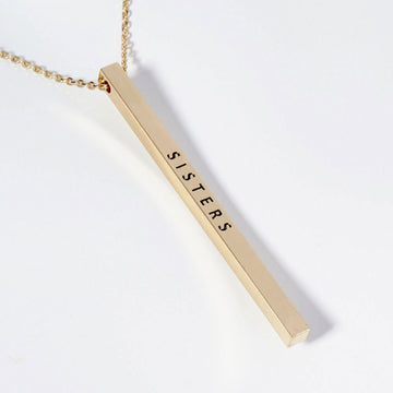 Madeline Love Gold SISTERS Brass Metal Bar Pendant Necklace - Necklaces